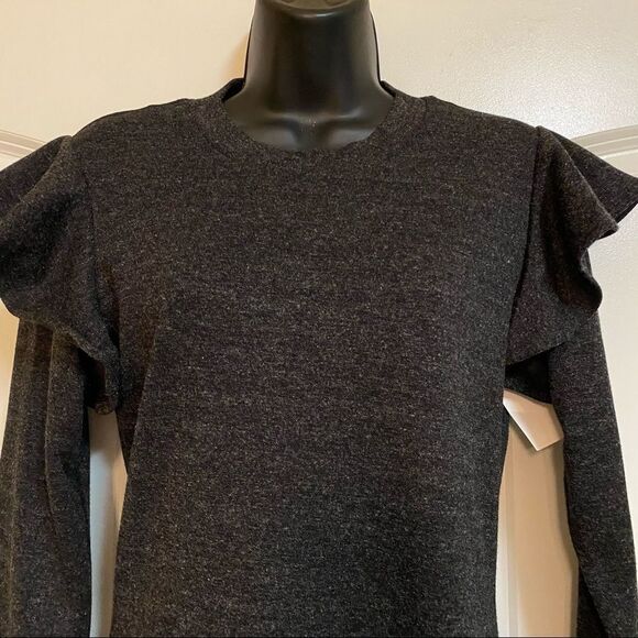 NWT Free Generation LA Gray Ruffle Strong Shoulder Fit & flare Mini Dress M - Picture 3 of 10